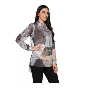 Susan Graver Printed Sheer Chiffon Shirt with Hi-Low Hem A290775